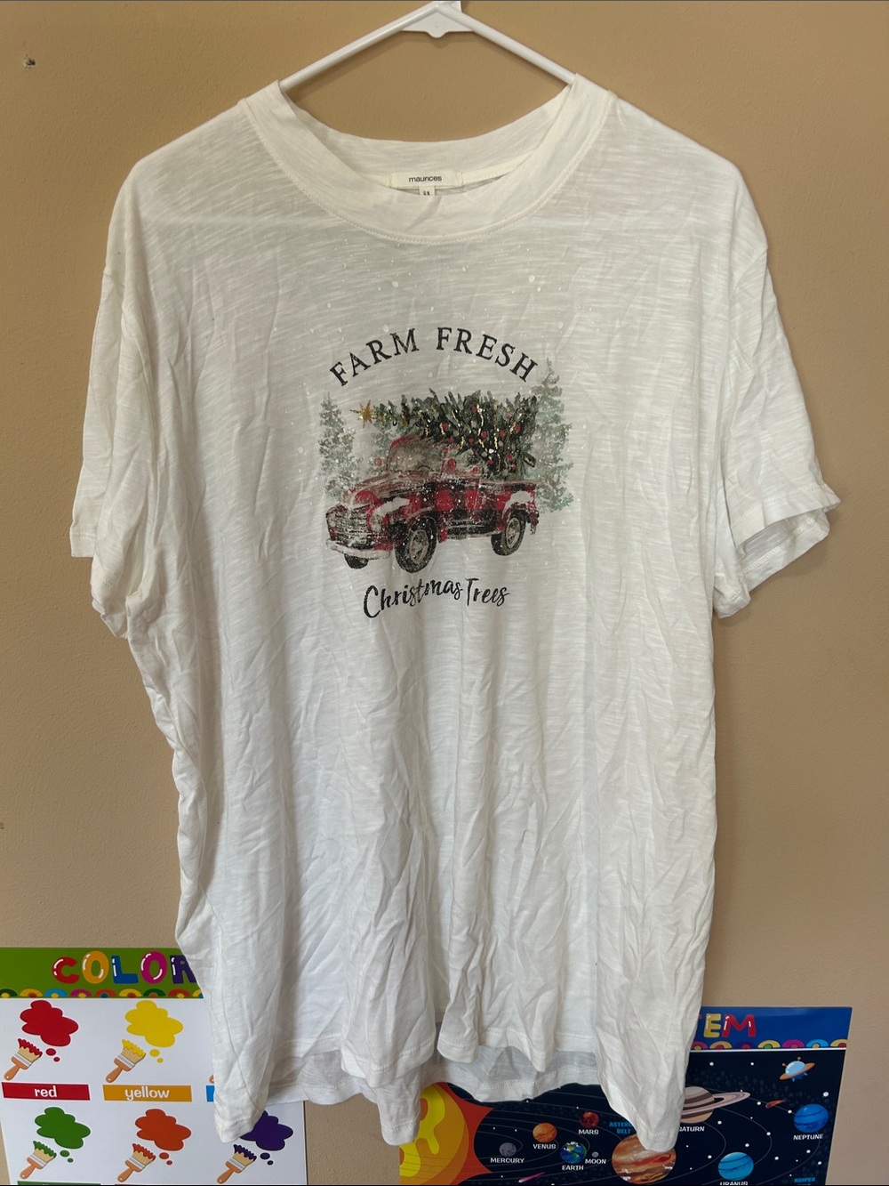 Maurices White Short-Sleeve Tee with Red Truck Graphic